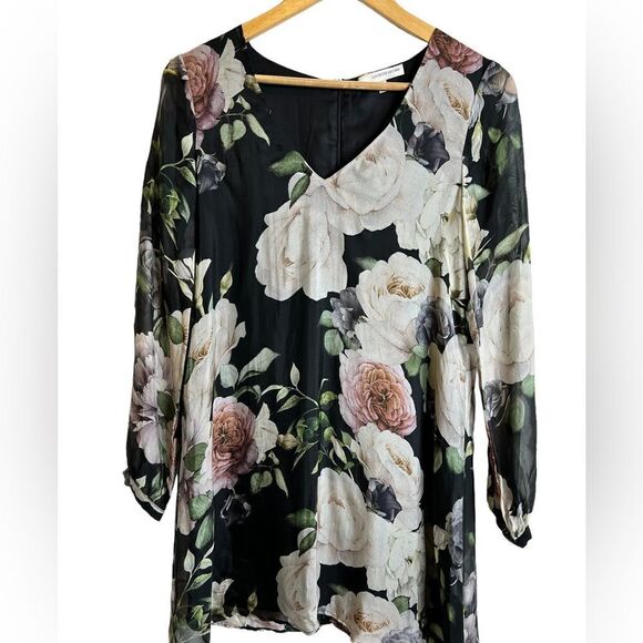 Lavender Brown Floral Silk Shift Dress Size XS - Picture 1 of 6